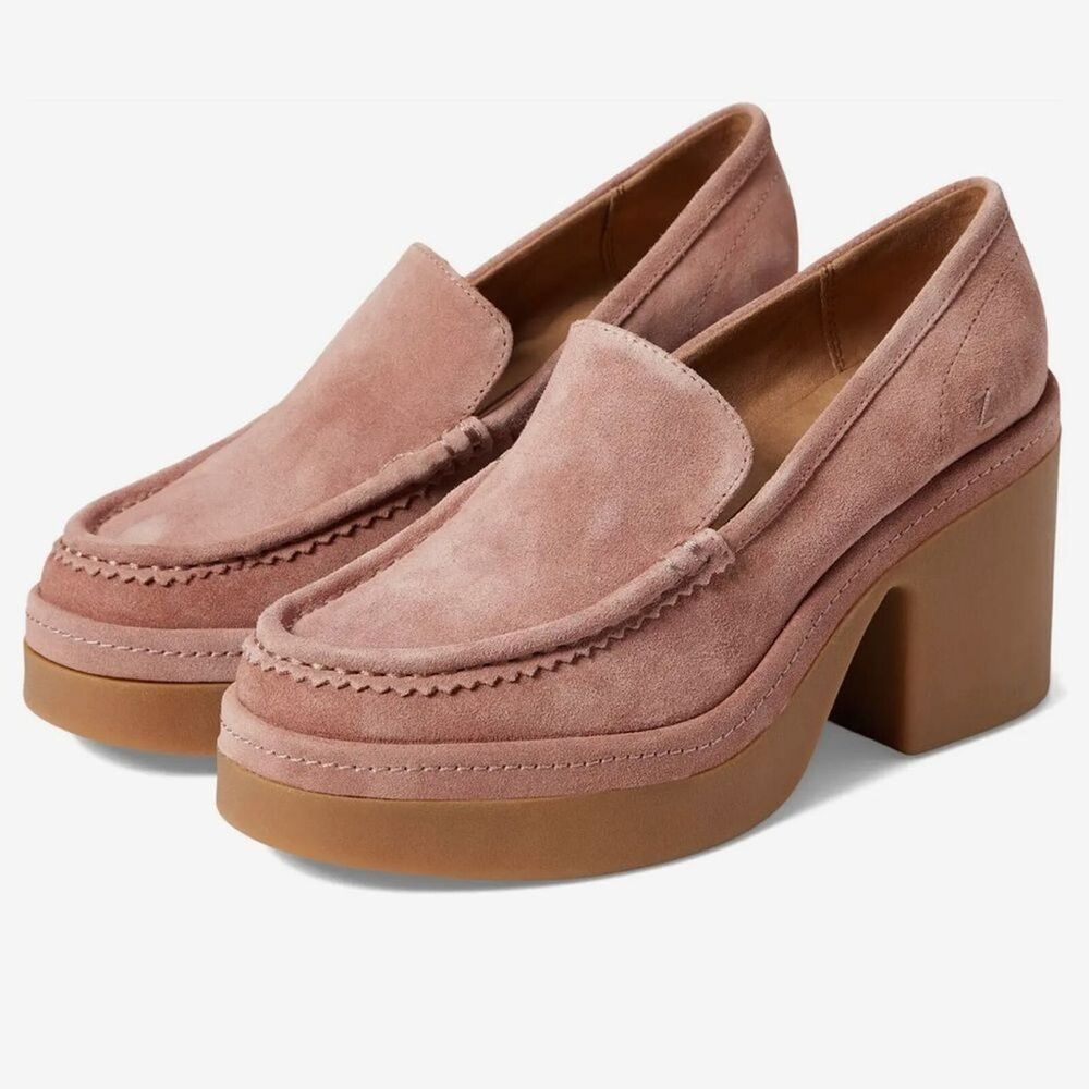 Zodiac Womens Heels Pink Leather Dorit Loafer Platform Chunky Suede US 9.5 M